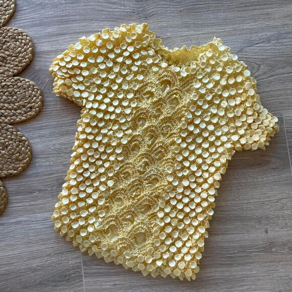 American Vintage Tops - Vintage Y2K Butter Yellow Magic Popcorn Top Shirt Bubble Stretch Clean Girl 90's